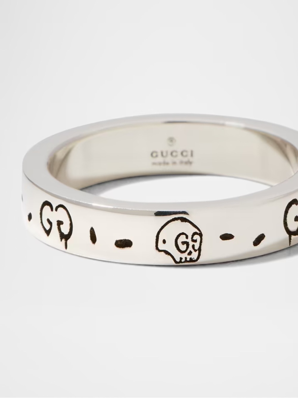 Gucci Sterling Silver Band with Black Engraved Ghost Motif